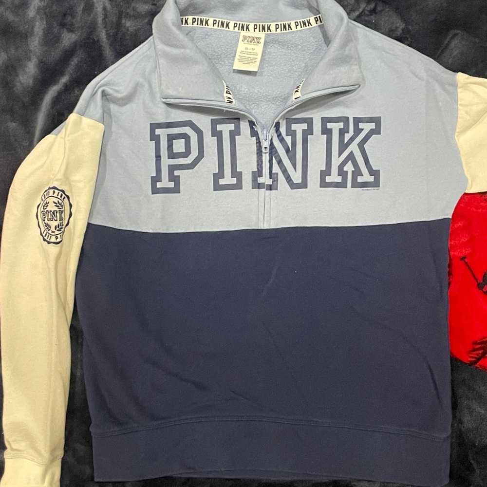 Victoria's Secret PINK Quarterzip Sweater Cream, Gray, Blue - women size XS